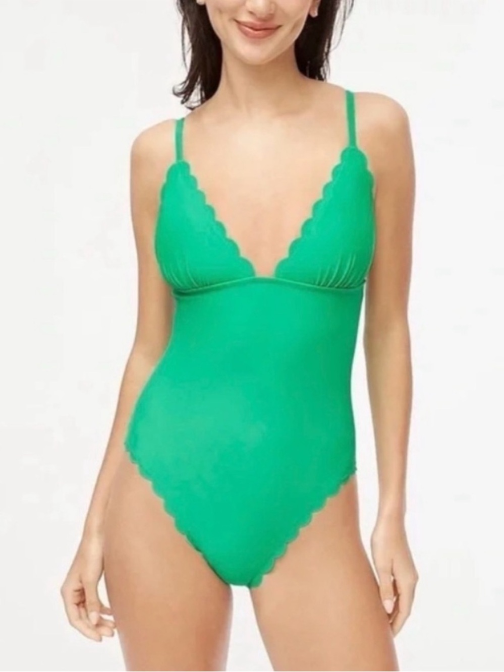J Crew Green Scalloped One Piece Swimsuit Size XS NWT